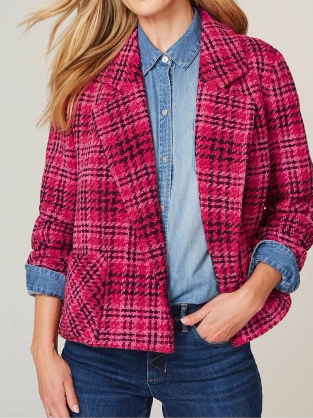 J. Jill Bold Pink Plaid Blazer Size XS